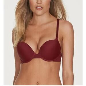 Frederick’s of Hollywood Padded Bra, Size 32C, Krystal Micro Push Up Burgundy